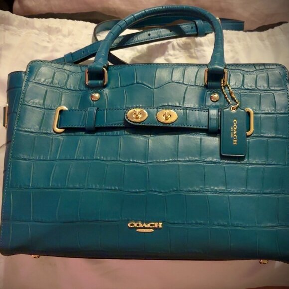 ✨ COACH Blake Carryall - Croc Embossed - TEAL ✨ - Picture 1 of 8